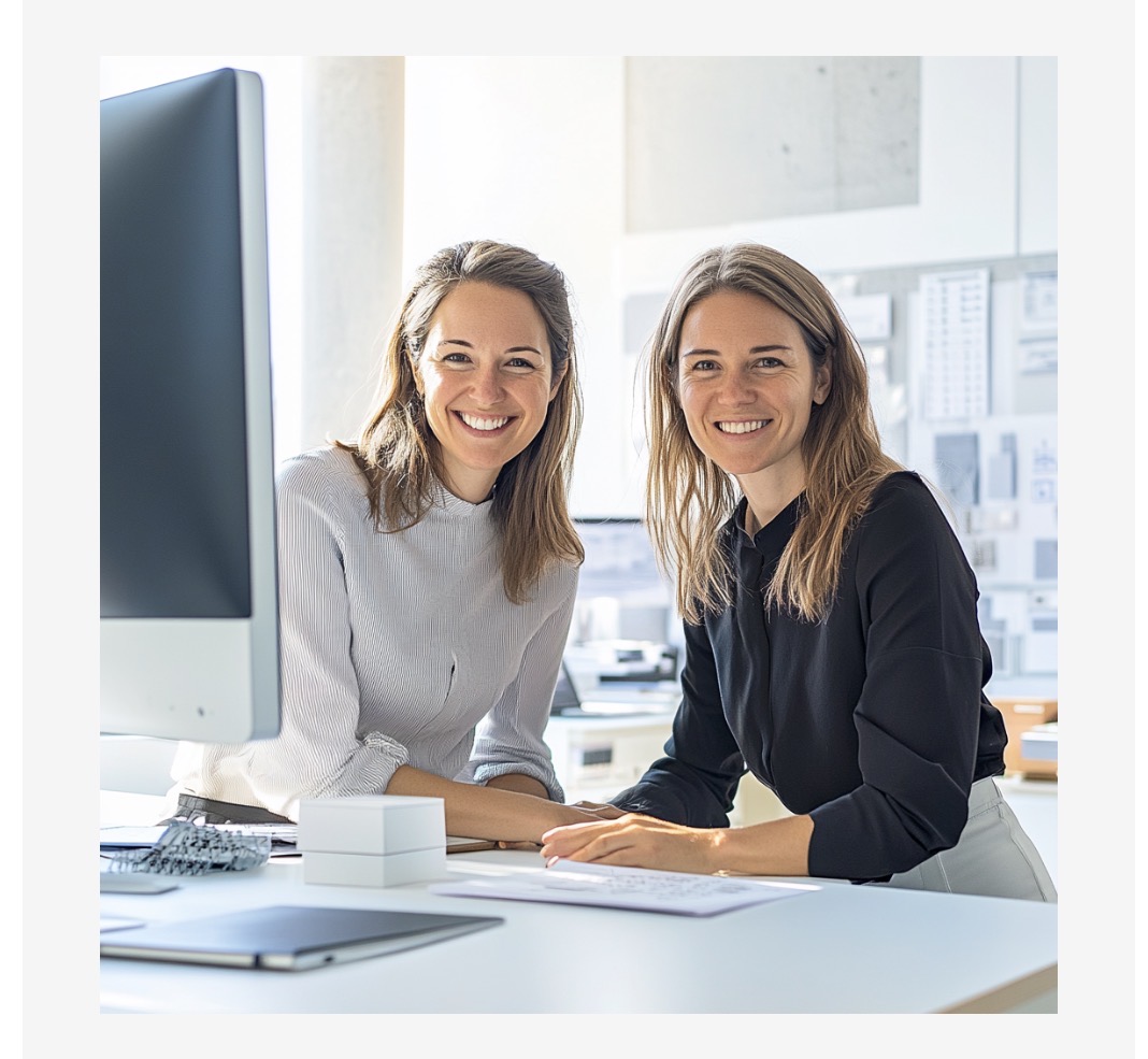 Picture of two happy women in an office setting at UrbanForty Brabrand.